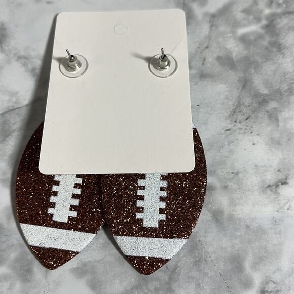 Handcrafted Faux Leather Glitter Football Earrings with Post Backs - Picture 5 of 5